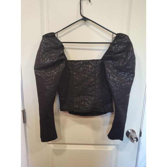 Women's H&M Puff Sleeve Jacquard Top XS Black - Picture 4 of 9